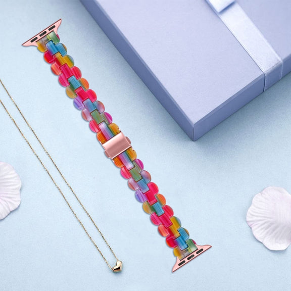 Oval Resin Watch Band For Apple Watch Series 9&8&7 41mm / SE 3&SE 2&6&SE&5&4 40mm / 3&2&1 38mm(Rainbow)
