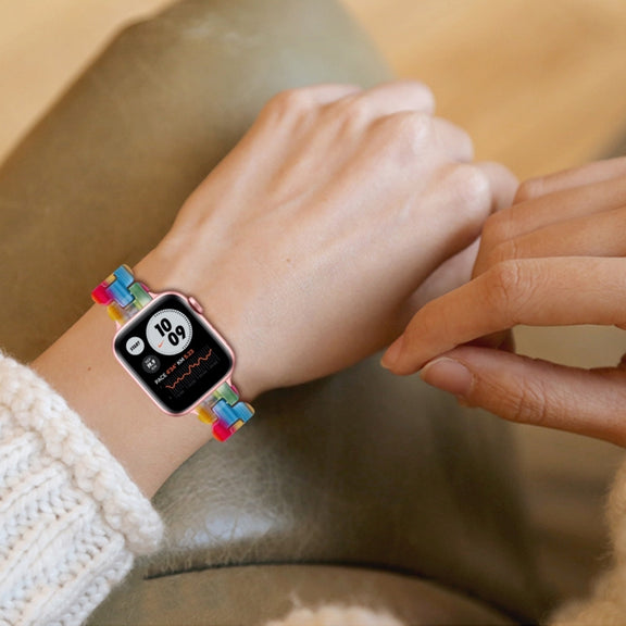 Oval Resin Watch Band For Apple Watch Series 9&8&7 41mm / SE 3&SE 2&6&SE&5&4 40mm / 3&2&1 38mm(Rainbow)