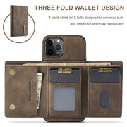 For iPhone 12 / 12 Pro DG.MING M1 Series 3-Fold Multi Card Wallet + Magnetic Back Cover Shockproof Case with Holder Function(Coffee)