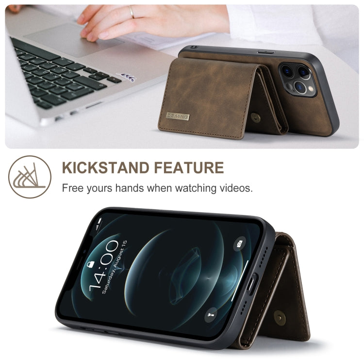 For iPhone 12 / 12 Pro DG.MING M1 Series 3-Fold Multi Card Wallet + Magnetic Back Cover Shockproof Case with Holder Function(Coffee)