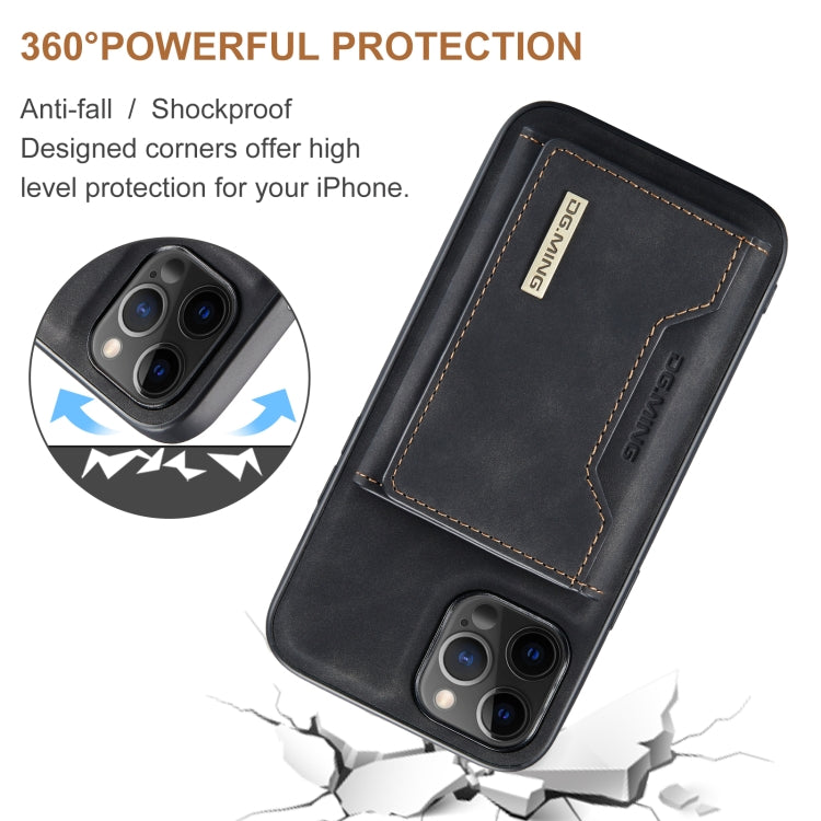 For iPhone 12 Pro Max DG.MING M2 Series 3-Fold Multi Card Bag + Magnetic Back Cover Shockproof Case with Wallet & Holder Function(Black)