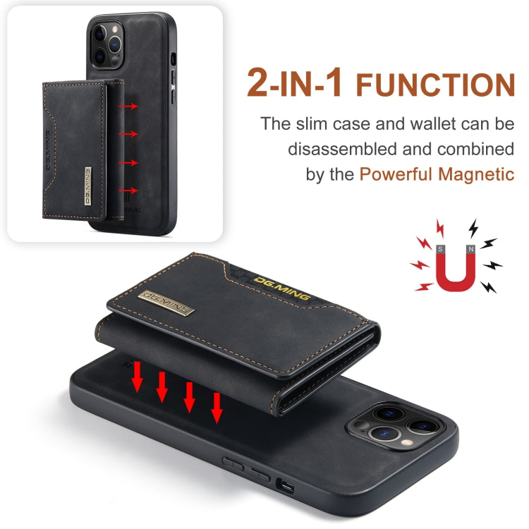 For iPhone 12 Pro Max DG.MING M2 Series 3-Fold Multi Card Bag + Magnetic Back Cover Shockproof Case with Wallet & Holder Function(Black)