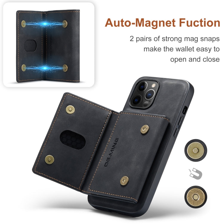 For iPhone 12 Pro Max DG.MING M2 Series 3-Fold Multi Card Bag + Magnetic Back Cover Shockproof Case with Wallet & Holder Function(Black)