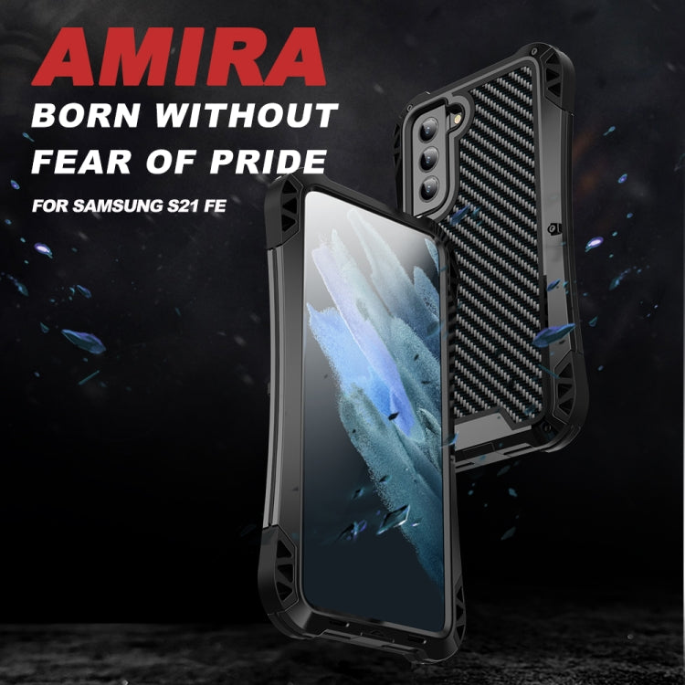 For Samsung Galaxy S21 FE R-JUST AMIRA Shockproof Dustproof Water-resistant Metal Protective Case(Black)