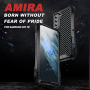 For Samsung Galaxy S21 FE R-JUST AMIRA Shockproof Dustproof Water-resistant Metal Protective Case(Black)