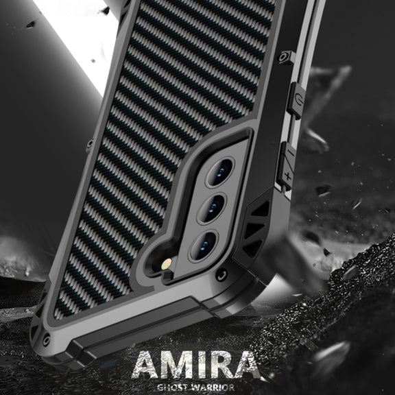 For Samsung Galaxy S21 FE R-JUST AMIRA Shockproof Dustproof Water-resistant Metal Protective Case(Black)