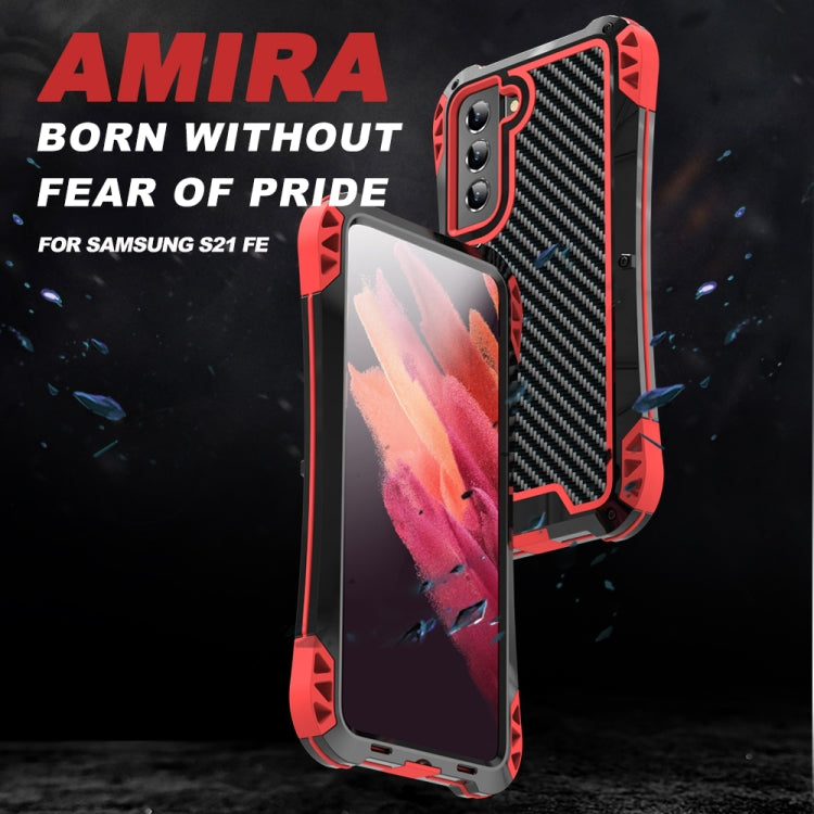 For Samsung Galaxy S21 FE R-JUST AMIRA Shockproof Dustproof Water-resistant Metal Protective Case(Red)