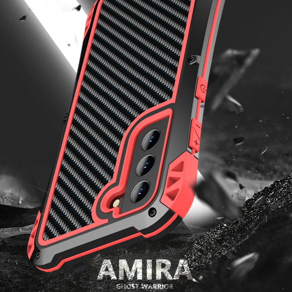 For Samsung Galaxy S21 FE R-JUST AMIRA Shockproof Dustproof Water-resistant Metal Protective Case(Red)