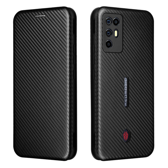 For ZTE Nubia Red Magic 6R Carbon Fiber Texture Horizontal Flip TPU + PC + PU Leather Case with Card Slot(Black)