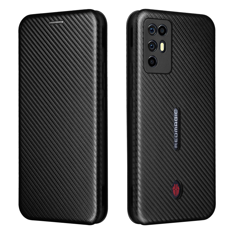 For ZTE Nubia Red Magic 6R Carbon Fiber Texture Horizontal Flip TPU + PC + PU Leather Case with Card Slot(Black)