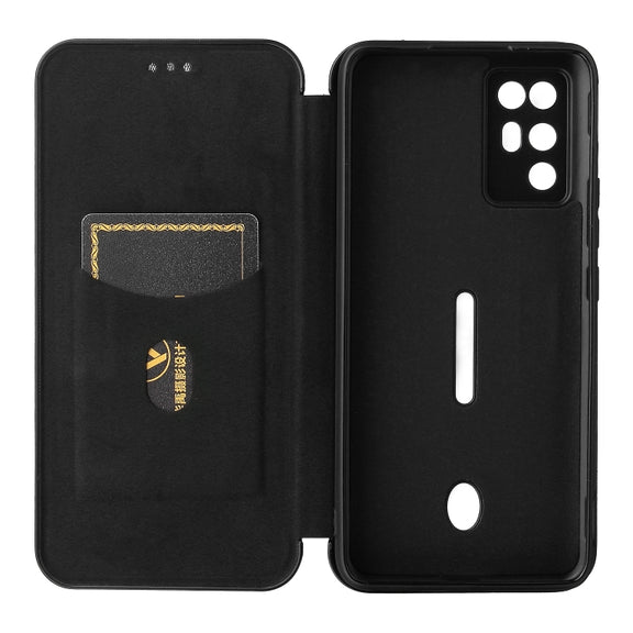 For ZTE Nubia Red Magic 6R Carbon Fiber Texture Horizontal Flip TPU + PC + PU Leather Case with Card Slot(Black)