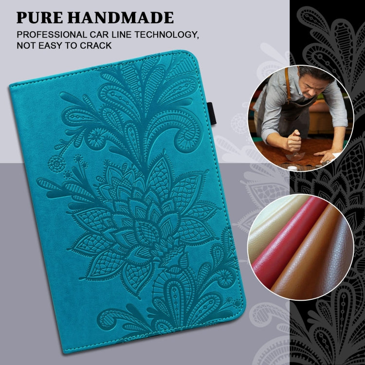 Lace Flower Embossing Pattern Horizontal Flip Leather Case with Holder & Card Slots & Wallet & Photo Frame & Sleep / Wake-up Function For iPad 9.7 2018 / 9.7  2017 / Air 2 / Air(Blue)