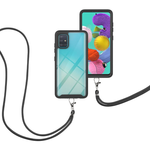 For Samsung Galaxy A51 / A515 Starry Sky Solid Color Series Shockproof PC + TPU Protective Case with Neck Strap(Black)