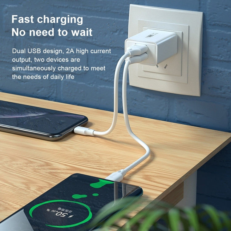 WK WP-U56 2A Dual USB Fast Charging Travel Charger Power Adapter, EU Plug