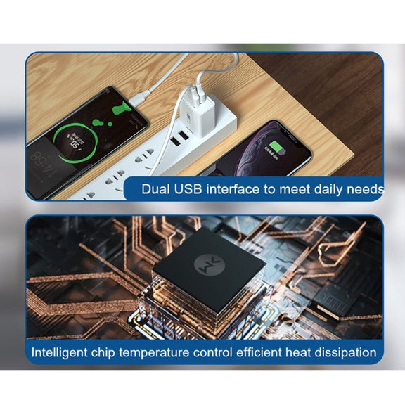 WK WP-U56 2A Dual USB Fast Charging Travel Charger Power Adapter, EU Plug