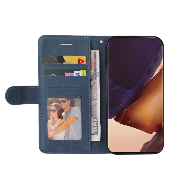 For Samsung Galaxy Note20 Dual-color Splicing Horizontal Flip PU Leather Case with Holder & Card Slots & Wallet(Blue)