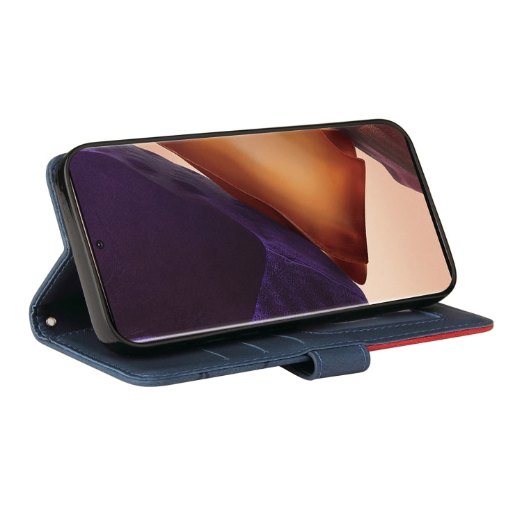 For Samsung Galaxy Note20 Dual-color Splicing Horizontal Flip PU Leather Case with Holder & Card Slots & Wallet(Blue)