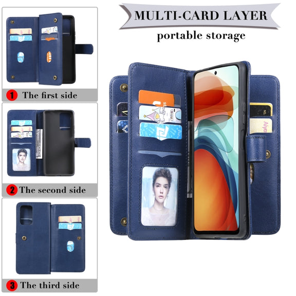 For Xiaomi Redmi Note 10 Pro Multifunctional Magnetic Copper Buckle Horizontal Flip Solid Color Leather Case with 10 Card Slots & Wallet & Holder & Photo Frame(Black)