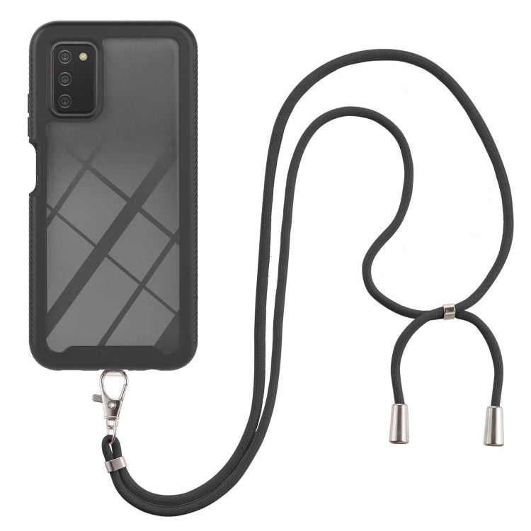 For Samsung Galaxy A03s EU Version Starry Sky Solid Color Series Shockproof PC + TPU Protective Case with Neck Strap(Black)