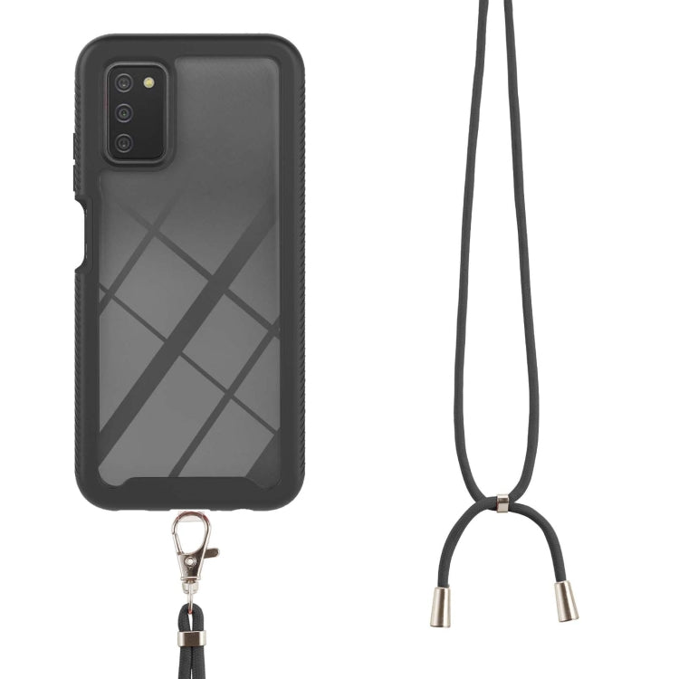 For Samsung Galaxy A03s EU Version Starry Sky Solid Color Series Shockproof PC + TPU Protective Case with Neck Strap(Black)