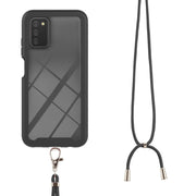 For Samsung Galaxy A03s EU Version Starry Sky Solid Color Series Shockproof PC + TPU Protective Case with Neck Strap(Black)
