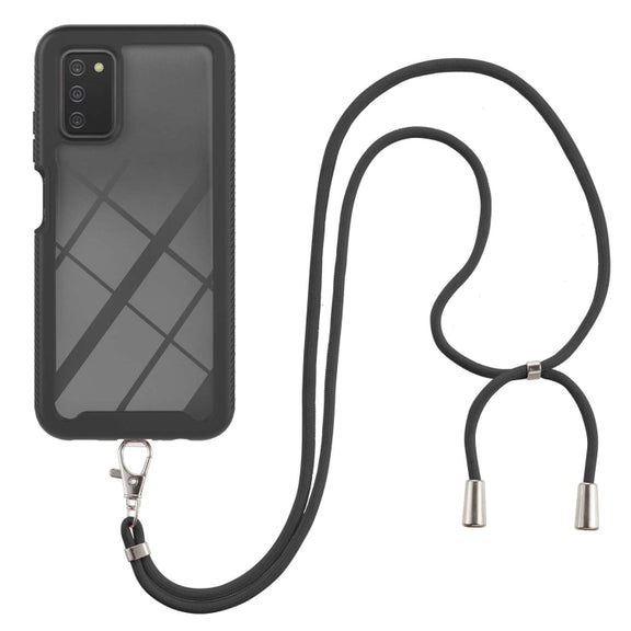 For Samsung Galaxy A03s EU Version Starry Sky Solid Color Series Shockproof PC + TPU Protective Case with Neck Strap(Black)