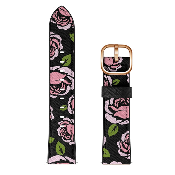 22mm For Xiaomi Haylou RT RS3 LS04 / LS05S Universal Printed Leather Watch Band(Rose) - Watch Bands by MIJOBS