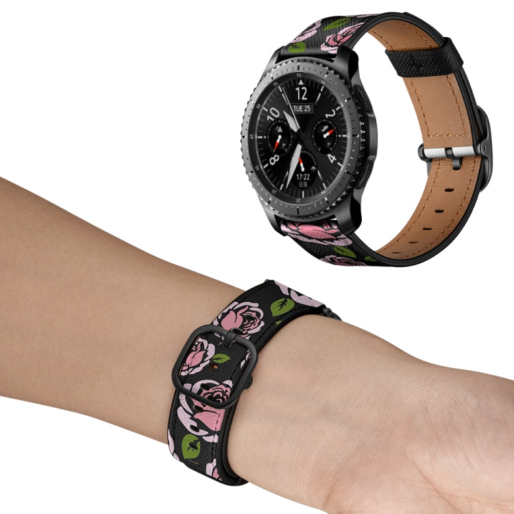 22mm For Xiaomi Haylou RT RS3 LS04 / LS05S Universal Printed Leather Watch Band(Rose) - Watch Bands by MIJOBS