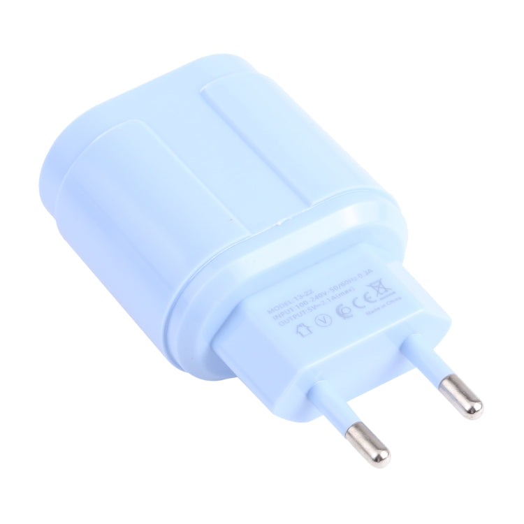 13-22 2.1A Dual USB Macarons Travel Charger, EU Plug(Blue)