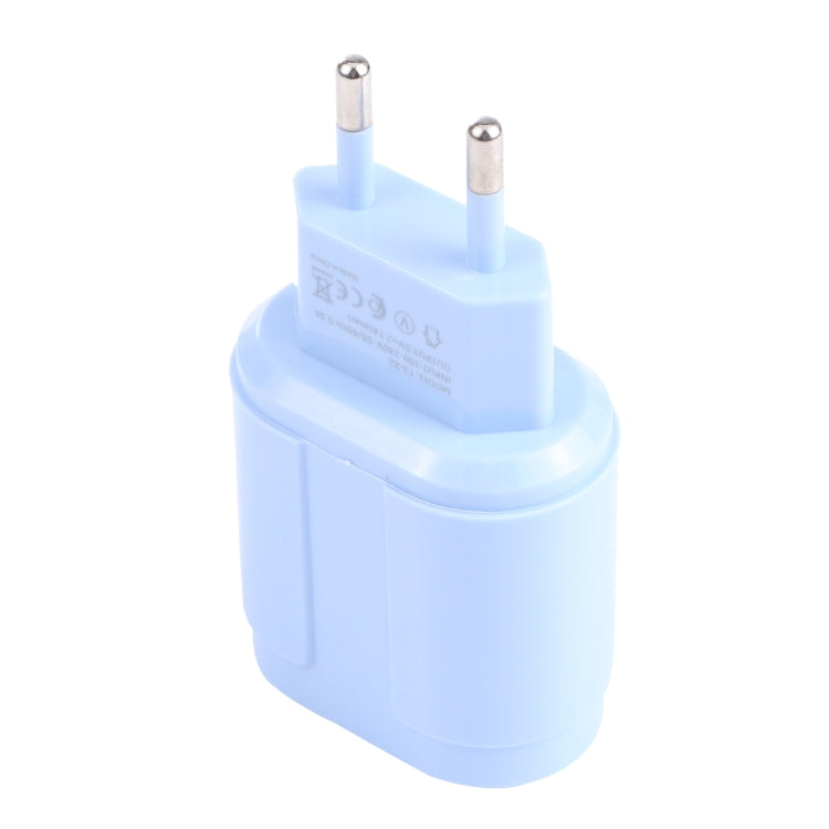 13-22 2.1A Dual USB Macarons Travel Charger, EU Plug(Blue)