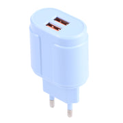 13-22 2.1A Dual USB Macarons Travel Charger, EU Plug(Blue)