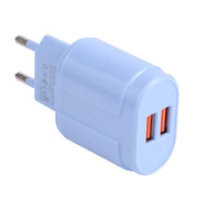 13-22 2.1A Dual USB Macarons Travel Charger, EU Plug(Blue)