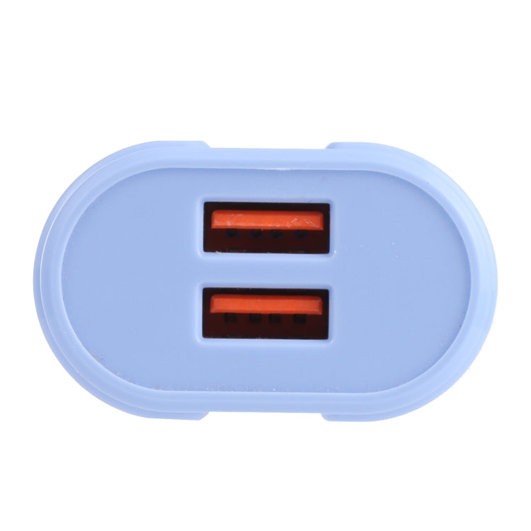 13-22 2.1A Dual USB Macarons Travel Charger, EU Plug(Blue)