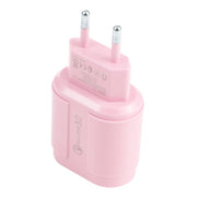 13-222 QC3.0 USB + 2.1A Dual USB Ports Macarons Travel Charger, EU Plug(Pink)