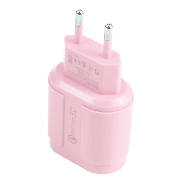 13-222 QC3.0 USB + 2.1A Dual USB Ports Macarons Travel Charger, EU Plug(Pink)