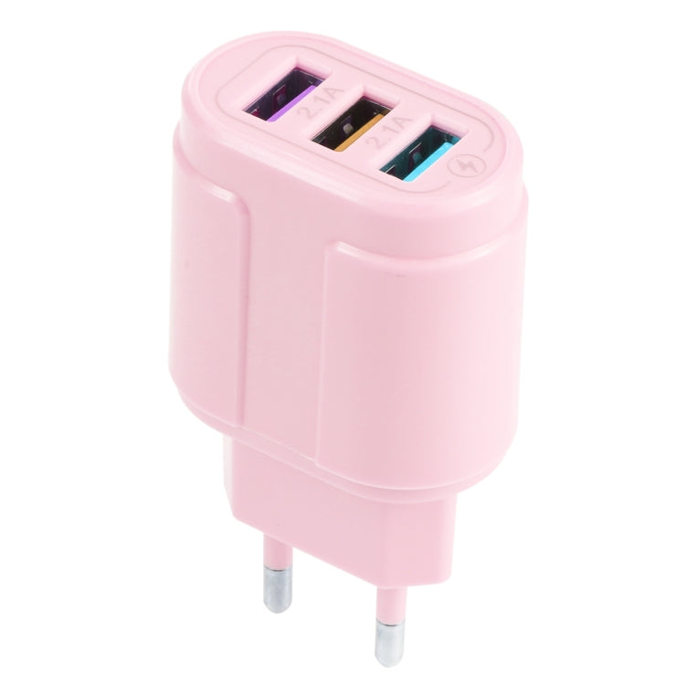 13-222 QC3.0 USB + 2.1A Dual USB Ports Macarons Travel Charger, EU Plug(Pink)