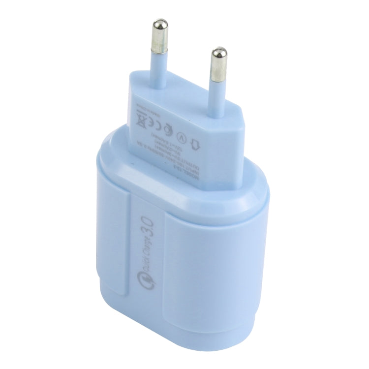 13-222 QC3.0 USB + 2.1A Dual USB Ports Macarons Travel Charger, EU Plug(Blue)