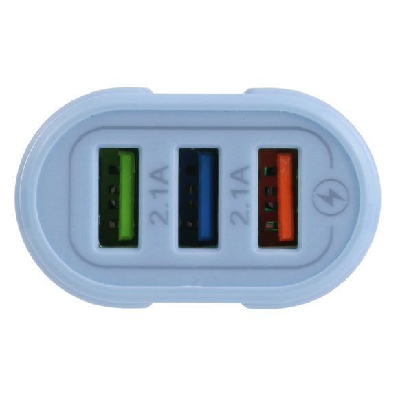 13-222 QC3.0 USB + 2.1A Dual USB Ports Macarons Travel Charger, EU Plug(Blue)