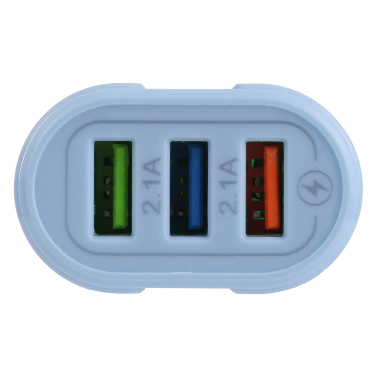 13-222 QC3.0 USB + 2.1A Dual USB Ports Macarons Travel Charger, EU Plug(Blue)