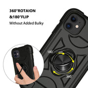 For iPhone 11 Shockproof Silicone + PC Protective Case with Dual-Ring Holder (Black)