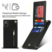 For iPhone XS Max Cross-body Zipper Square TPU+PU Back Cover Case with Holder & Card Slots & Wallet & Strap(Black)