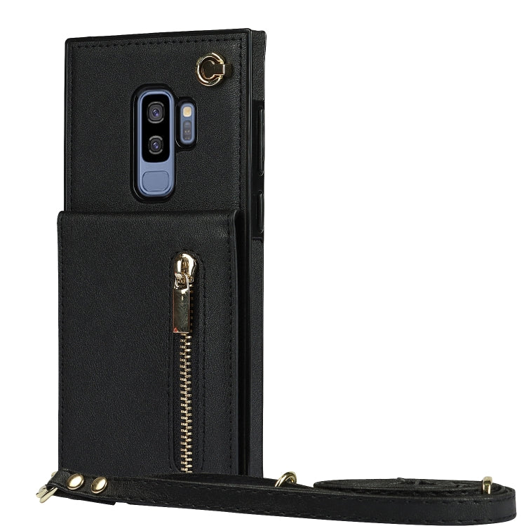 For Samsung Galaxy S9 Plus Cross-body Zipper Square TPU+PU Back Cover Case with Holder & Card Slots & Wallet & Strap(Black)