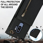 For Samsung Galaxy S9 Plus Cross-body Zipper Square TPU+PU Back Cover Case with Holder & Card Slots & Wallet & Strap(Black)