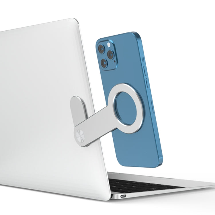 R-JUST SJ05-12 Multi-function Laptop Notebook Round Magnetic Expanded Metal Bracket Holder for iPhone 13 Series(Silver)