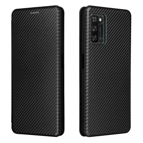 For Blackview A100 Carbon Fiber Texture Horizontal Flip TPU + PC + PU Leather Case with Card Slot(Black)