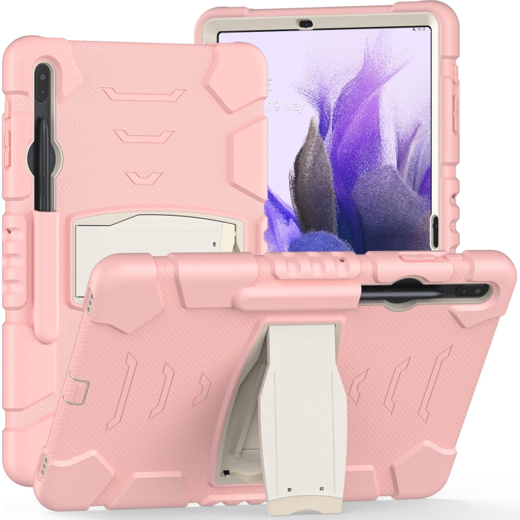 For Samsung Galaxy Tab S7+/ Tab S7 FE / Tab S8+ 3-Layer Protection Screen Frame + PC + Silicone Combination Case with Holder(Cherry Blossoms Pink)