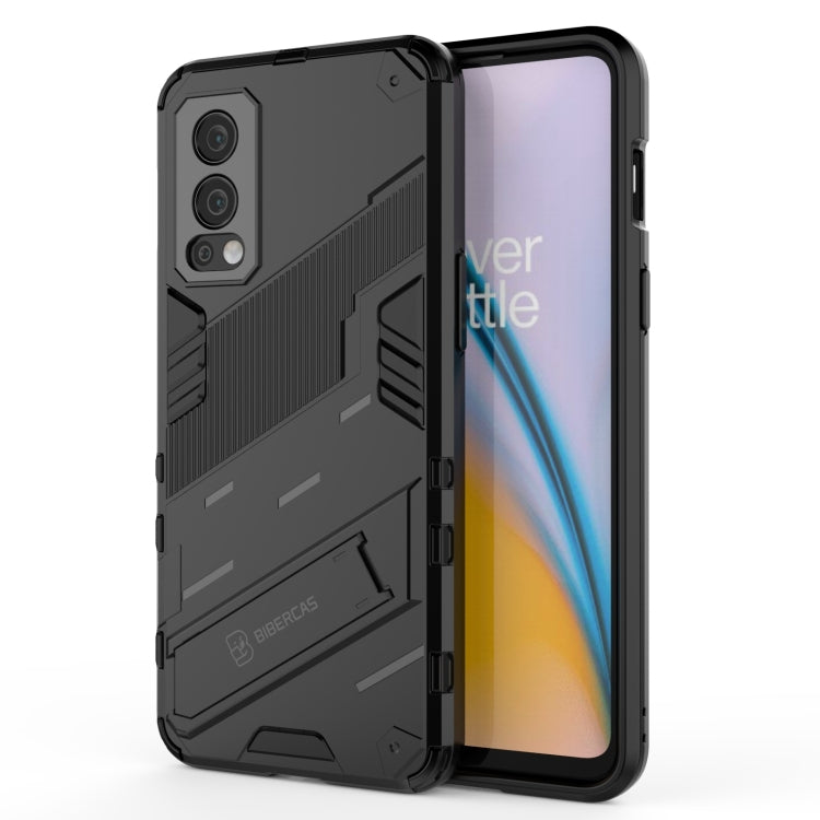 For OnePlus Nord 2 5G Punk Armor 2 in 1 PC + TPU Shockproof Case with Invisible Holder(Black)