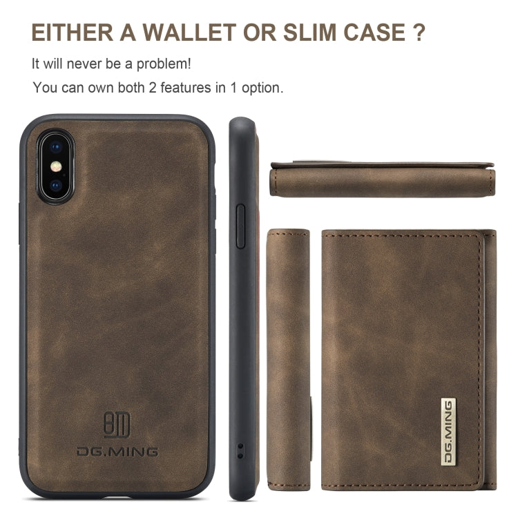 DG.MING M1 Series 3-Fold Multi Card Wallet  Back Cover Shockproof Case with Holder Function For iPhone X(Coffee)