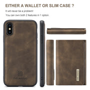 DG.MING M1 Series 3-Fold Multi Card Wallet  Back Cover Shockproof Case with Holder Function For iPhone X(Coffee)