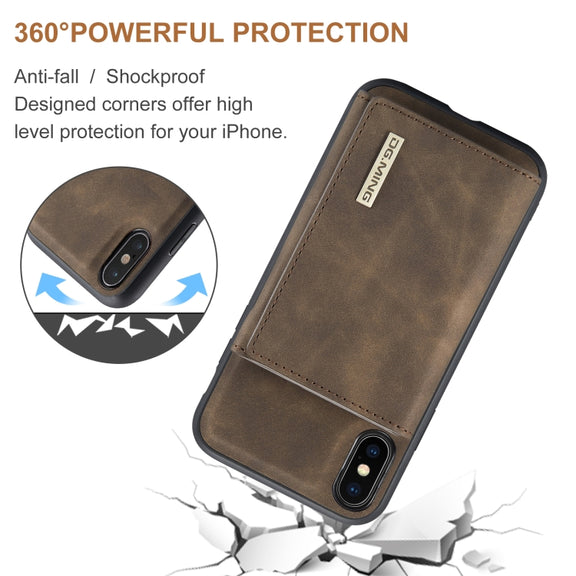 DG.MING M1 Series 3-Fold Multi Card Wallet  Back Cover Shockproof Case with Holder Function For iPhone X(Coffee)